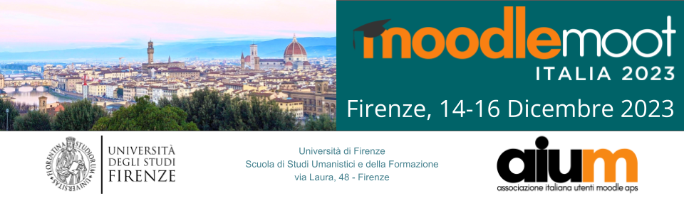 Banner MoodleMoot Italia 2023 - Logo evento e panorama di Firenze